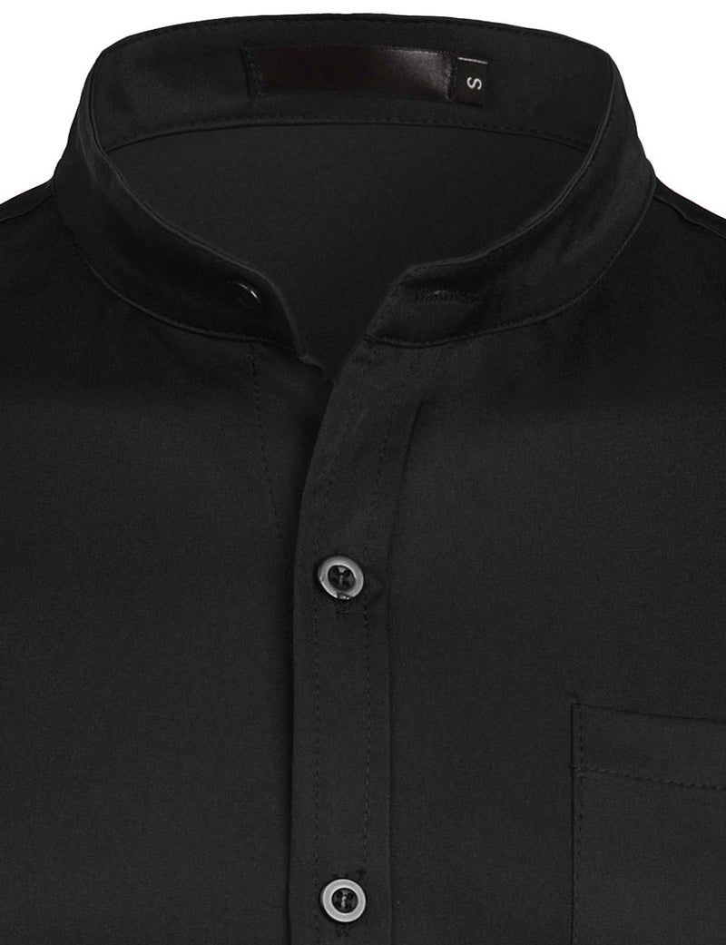 ZEROYAA Men's Banded Collar Slim Fit Long Sleeve Casual Button Down Dress Shirts with Pocket ZLCL09 Black X-Large - Image 3